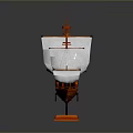 Decorative Wooden Sailboat Model with White Sails Red Hull Black Flag on Orange Base