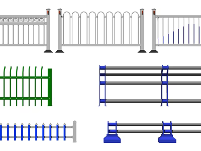 Various Types of Decorative Metal Railings with Green Blue and White Designs 3d model