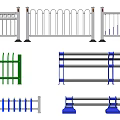 Various Types of Decorative Metal Railings with Green Blue and White Designs