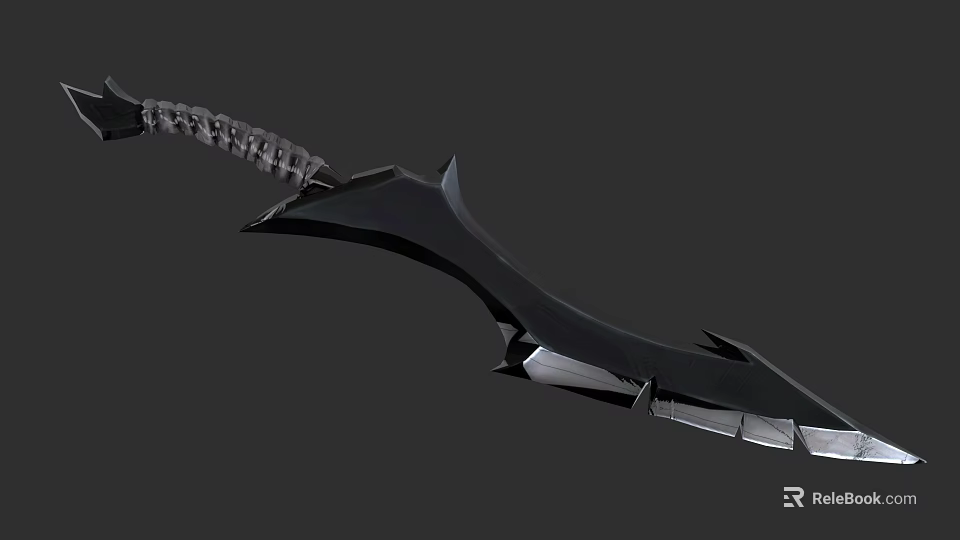 Black Spiked Melee Weapon With Chain Handle And Sharp Metal Edges 3d model