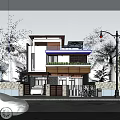 Modern Two story Detached Villa With White Exterior Palm Trees And Garage