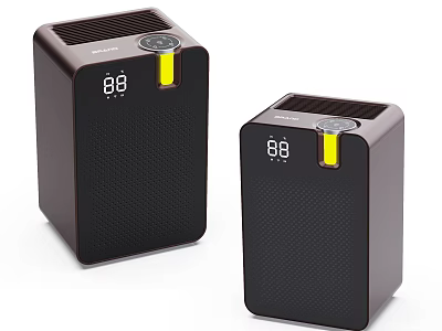 Modern Brown Household Air Purifiers With Digital Display Yellow Buttons Square Mesh Panels 3d model