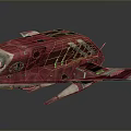 Red Vintage Spaceship With Detailed Cockpit And Industrial Wing Design