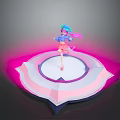 Child Character With Colorful Hair And Pink Dress Standing On Circular Platform With Pink Light