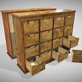 Wooden Display Cabinet Shelves with Multiple Open and Closed Drawers for Rustic Storage Showcase