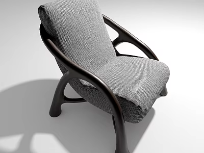 Modern Gray Fabric Sofa Stool With Black Wooden Curved Frame Design 3d model