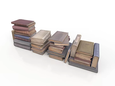 Old Books Stacked in Various Piles with Assorted Colored Covers and Heights 3d model