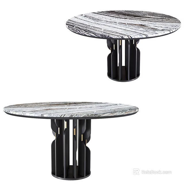 Elegant Modern Round Dining Table With Marble Top And Black Metal Base Design 3d model 
