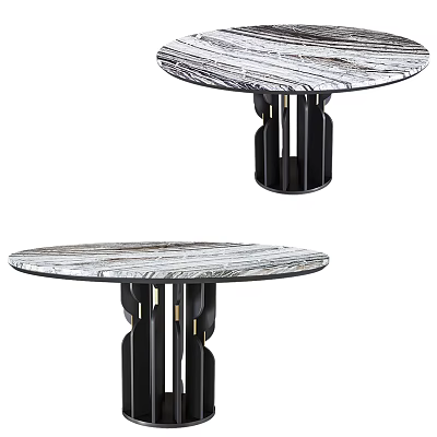 Elegant Modern Round Dining Table With Marble Top And Black Metal Base Design 3d model