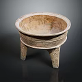 Ancient Style Clay Pottery Round Bowl With Three Legs For Household Use