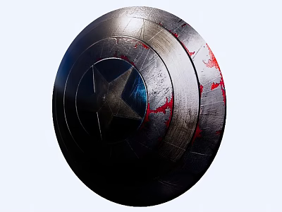Classic Metal Shield Weapon With Circular Design Red Silver Star Emblem And Battle Traces 3d model