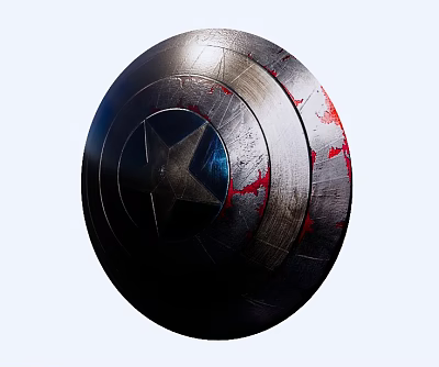 Classic Metal Shield Weapon With Circular Design Red Silver Star Emblem And Battle Traces 3d model
