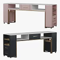 Modern Dressing Table With White Countertop Black Lamp Cosmetic Storage Drawers And Cabinets