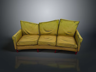 Yellow Three Seat Sofa With Armrests And Red Legs Stylish Design 3d model