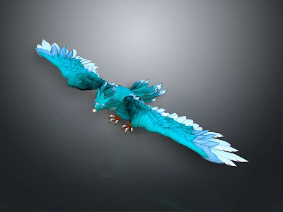 Blue Eagle Displaying Spread Wings Blue White Gradient Feathers And Yellow Talons On Gray Background 3d model
