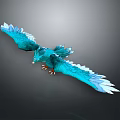 Blue Eagle Displaying Spread Wings Blue White Gradient Feathers And Yellow Talons On Gray Background