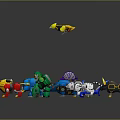 Colorful Toy Characters And Animal Figures With Robot Lion Elephant Shark And Bird