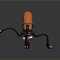 Orange Mechanical Robot With Octopus Like Tentacles Standing On Sandy Surface