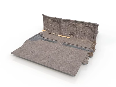 Modern Architectural Model With Stone Wall Archway Design And Textured Floor 3d model