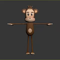 Cute 3D Brown Monkey Character with Big Ears Standing Pose Arms Outstretched for Game Movie
