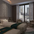 Modern Light Luxury Hotel Guest Room With Two Comfortable Twin Beds And Complete Practical Amenities