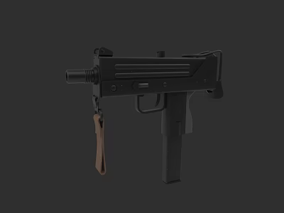 Tactical Black Submachine Gun With Metal Body And Leather Strap Design 3d model