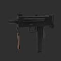 Tactical Black Submachine Gun With Metal Body And Leather Strap Design