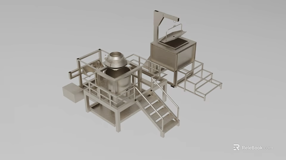 Stainless Steel Industrial Processing Equipment With Mixing Tank Platform And Stairs Structure 3d model 