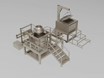 Stainless Steel Industrial Processing Equipment With Mixing Tank Platform And Stairs Structure 3d model