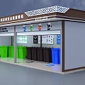 Timed Fixed Point Waste Sorting Station With Color Coded Bins And Signage