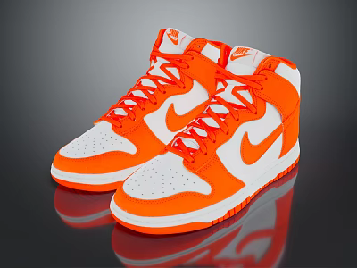 Stylish Orange And White High Top Sneakers With White Laces And Rubber Sole Design 3d model