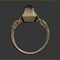 Metallic Ring With Dark Blue Gemstone And Carved Side Details For Daily Use