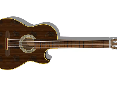 Wooden Acoustic Guitar with Carved Design for Musical Instruments and Art Supplies 3d model