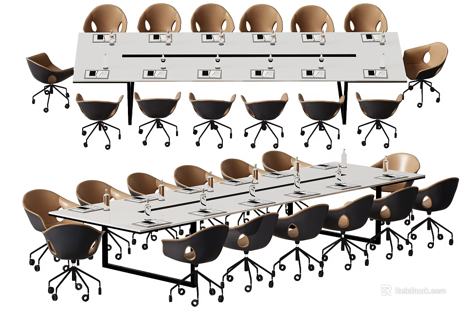 Modern Office Conference Table Setup With Multiple Rolling Chairs In Meeting Room 3d model 
