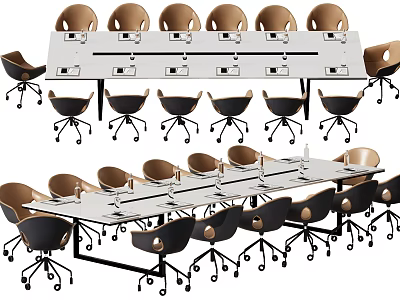 Modern Office Conference Table Setup With Multiple Rolling Chairs In Meeting Room 3d model