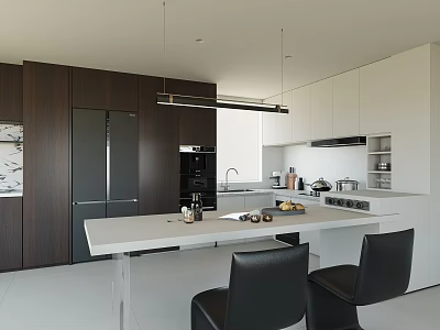 Modern Kitchen Interior With Dark And White Cabinets Island Counter And Appliances 3d model