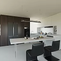 Modern Kitchen Interior With Dark And White Cabinets Island Counter And Appliances