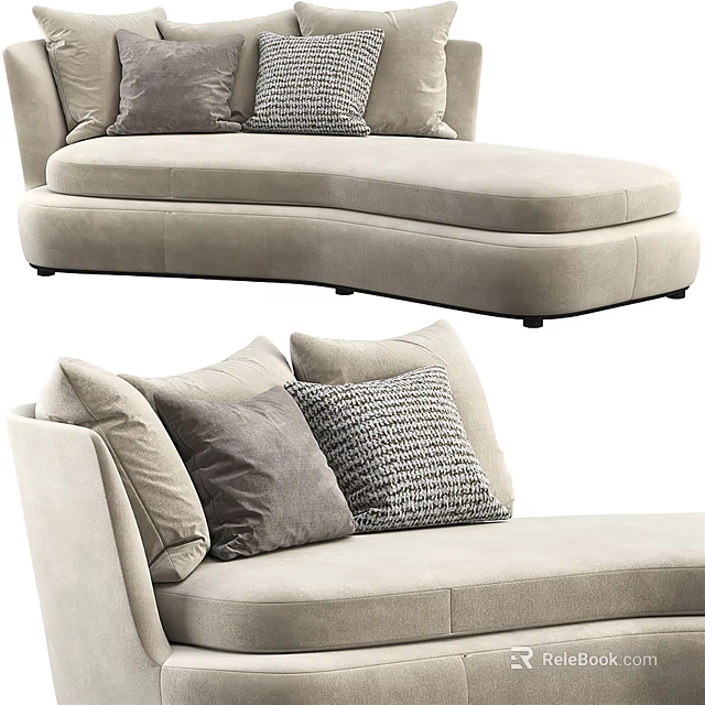 Modern Beige Multi Seat Sofa With Soft Fabric Gray And Patterned Decorative Pillows 3d model