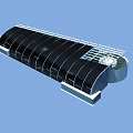 Modern Commercial Complex With Black Glass Curtain Walls And Metal Roof Structure