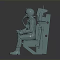 Silver Astronaut Figure Seated On Mechanical Seat With Metallic 3D Model
