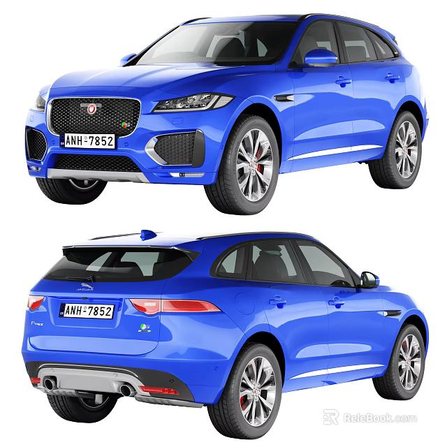 Detailed Blue Jaguar SUV Front And Rear Exterior Design Views 3d model 