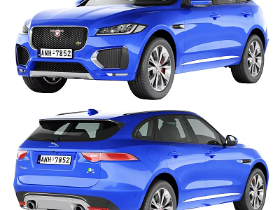 Detailed Blue Jaguar SUV Front And Rear Exterior Design Views 3d model