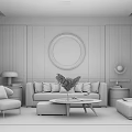 Elegant Modern Living Room Interior With Round Mirror Sofa Coffee Table And Rug