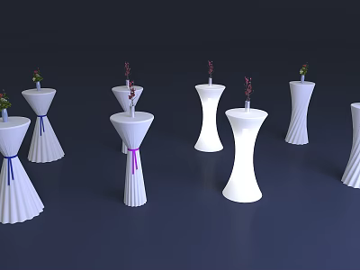 White Decorative Pillars With Small Flowers And Colored Ribbons On Dark Background 3d model