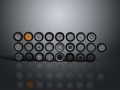 Different Tire Designs Collection Showcased With Various Wheel Rim Styles And Patterns 3d model
