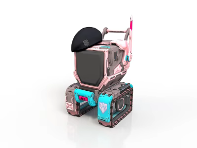 Cute Robotic Character With Black Beret Pink Blue Tracked Base Screen Face And Diamond Details 3d model