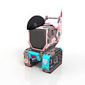 Cute Robotic Character With Black Beret Pink Blue Tracked Base Screen Face And Diamond Details