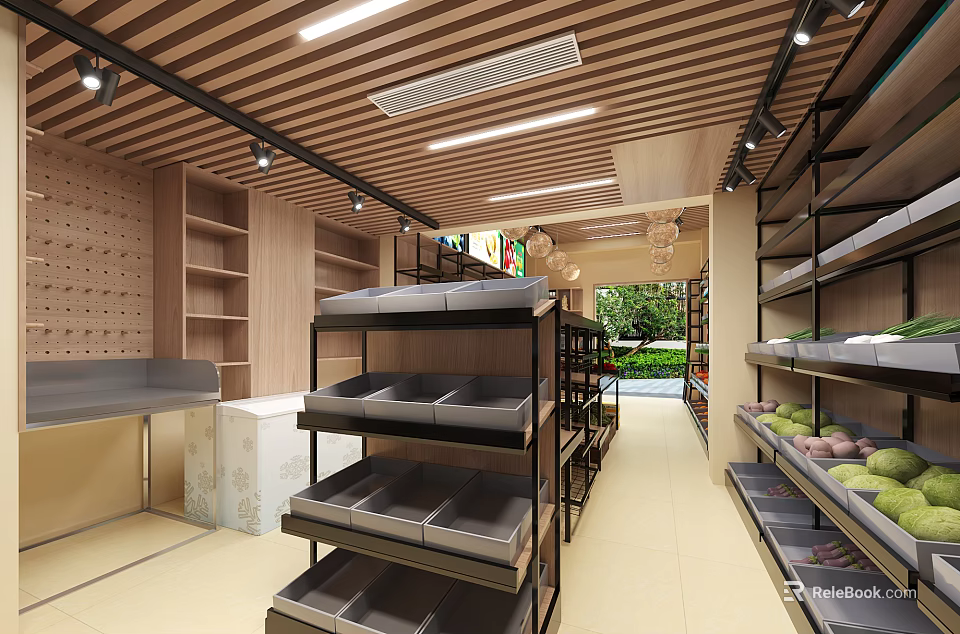 Modern Supermarket Department Store Interior With Shelving Units Product Display And Organized Aisles 3d model 