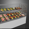 Transparent Commercial Refrigerated Display Cases Filled With Various Fresh Food Items