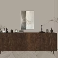 Modern Entryway Console Table With Wooden Design Decorative Vases Wall Art And Clock